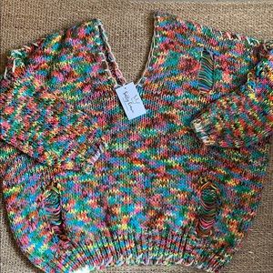 Multi color distressed sweater